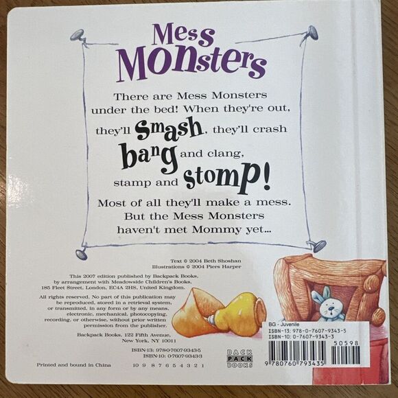 MESS MONSTERS BY BETH SHOSHAN (1988) Large BOARD BOOK Children’s - Picture 2 of 6